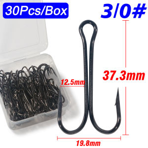 LAKBAT 30pcs Carbon Steel Double Hooks Barbed Crank Jig Hook Box Fly Tying Soft Lure Carp Bass Salt Fresh Tackle