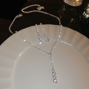 Colorful Rhinestonewater Drop Round Flower Necklaces for Women Vintage Advanced Collar Chains Aesthetic Dainty Jewelry Wholesale