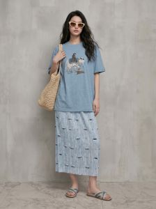 GULILI | Trendy Korean Blue Print T-shirt and Skirt Set