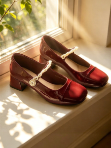 Josiny | Mary Jane French Style Red Vintage Coarse Heel Shoe