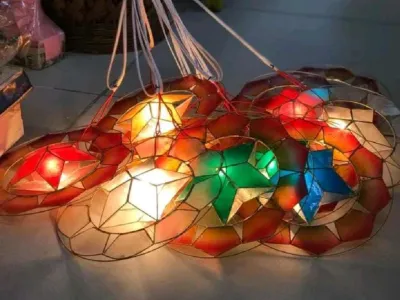 Capiz Lantern Set of 10 Indoor/Outdoor with bulbs and wirings