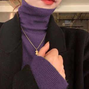 HUOLISI | Purple High-neck Fitted Knit Sweater