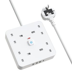 UK Plug Power strip Expansion socket with 4 AC sockets 3 USB and 1 Type C port 1.8m extension cord for home office dorms