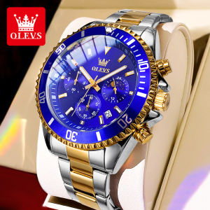 OLEVS Watch For Mans Waterproof Original 100% Genuine Luxurious Business Style Stainless Steel Watch Band Calendar Luminous Multi Function Chronograph