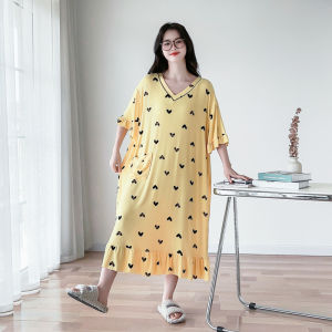 Long V-Neck Sleep Dress for Women Modal Cotton Plus Size Comfortable Home Clothes for Pregnant Women Summer Thin Style