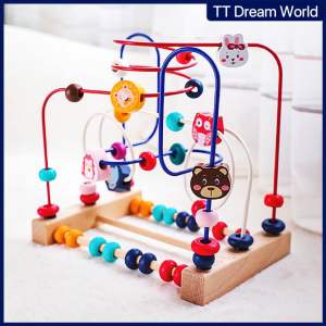 Wooden Montessori Toy Bead Stringing Building Blocks be Bead Maze Coaster Kids Education Toy绕珠串珠架玩具 Mainan Montessori