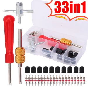 33Pcs/Set Valve Core Tire Repair Tool Car Bicycle Slotted Tire Valve Stem Core Remover Wrench Screwdriver Motorcycle Truck Replaceable Accessories