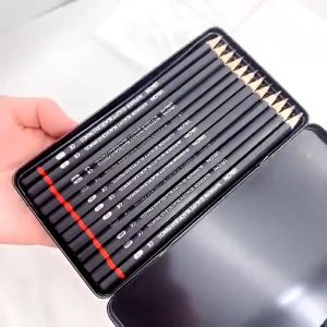 12 Pcs Sketch Pencil Set 2H to 8B Set lron Bох Painting Drawing pencils Professional Drawing set