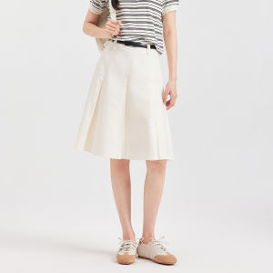 White Pleated Skirt for Pear-shaped Women High-waisted Concealing Design
