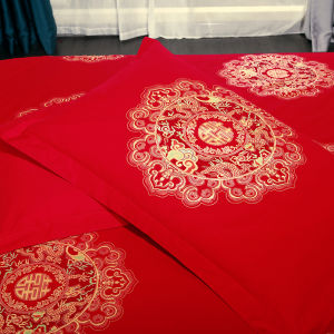 Pure Cotton Pillowcases Double Happiness Character Red New Year Wedding Celebration Pair Butterfly Silk Scenery Bedding Accessories