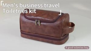 Toiletry Bag Mens Leather Travel Organizer Kit with Hanging Hook Large Water-resistant Toiletries Bathroom Shaving Bags