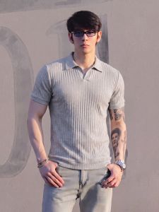 ZHUOCAN | Áo Polo Knitted Xám Ôm Sát