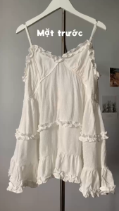 Áo 2 dây babydoll viền bèo chất boi thêu dày dặn đúp lót phần ngực form dài tùng xoè dây điều chỉnh màu trắng kem cam kết nhận hàng như video shop tự quay LISA TOP