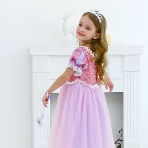 Girls Rapunzel Princess Cosplay Dresses Set Rapunzel Princess Wig for Halloween Carnival Party Birthday Party Outfit Clothes All Age