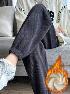 plus Size Womens Casual Cotton Fleece Drawstring Trousers Autumn Winter Warm Slimming Harlan Sweatpants High Waist Elastic Waist