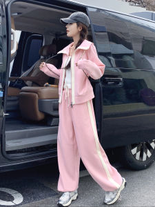 Pink Casual Loose Sweatshirt Set Womens Autumn New Wide Leg Pants Two Piece Set Fashionable Comfortable Leisure Style