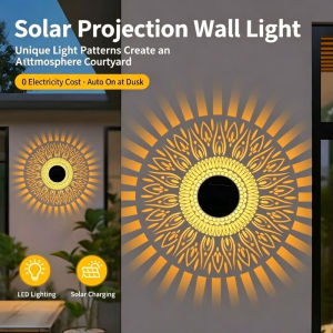 Solar Light Projection Wall Light IP65 Waterproof Outdoor Solar Lamp Hollow Metal Pattern Decorative LED Light Auto On Off Solar Garden Light for Patio Fence Yard Lights Decoration Fairy Lights night light Home Deco