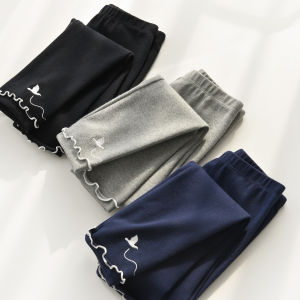 Childrens Cotton Wooden Ear Leggings Girls Embroidered Trousers Childrens Can Be Worn outside Spring and Autumn Childrens Clothing