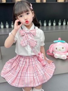 Girl. Children JK Uniform Skirt Suit Summer 2024 New Preppy Style Melody Princess Dress Son. Children Two-piece Set