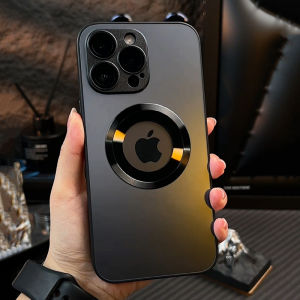 CrashStar MagSafe โชว์โลโก้แบบด้านเคสโทรศัพท์กันกระแทกสำหรับ iPhone 16 15 14 Pro Max 13 12 Pro Max ปลอกโทรศัพท์ชาร์จไร้สายเคสหรูหราพร้อมกระจกเลนส์กล้องถ่ายรูปฟิล์มป้องกัน
