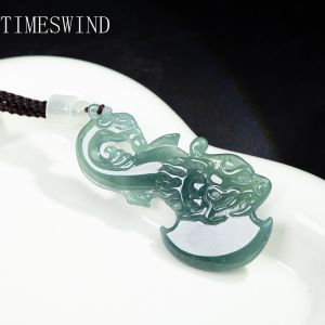 TIMESWIND Original A-type Jade Natural Dragon Phoenix Auspicious Amulet Blue Water Pendant Women Men Necklace Gift with Certificate