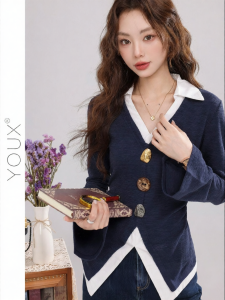 YOUXIANG | Áo Sơ Mi Slim Fit Màu Khối Giả Hai Mảnh