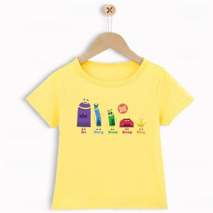 New fashionable short-sleeved T-shirt with a fun cartoon story robot pattern for children suitable for summer wear