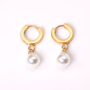 316L Stainless Steel Imitation Pearl Hoop Earrings Gold/Silver Color for Women Fashion Jewelry Party Gift Accessories