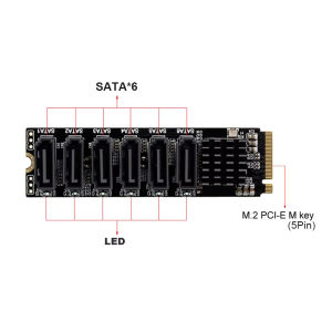M.2 M KEY NVMe to 6 Ports SATA Convert Card 5 Ports SATA 3.0 Extend Adapter PCIE 3.0 X2 Hard Disk Capacity High Speed Expansion