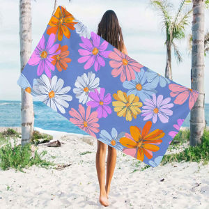 Blue Base Color Daisy Beach Towels Ultra Lightweight Quick Drying Super Absorbent Summer Essential Fast-Drying Towel for Beach