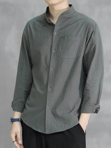 Mens Collared Shirt Long Sleeve Cotton Linen Thin Casual Sleeveless Spring Autumn Summer New Style Loose Fit Iron-Free Processing