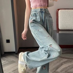 WANGGONGZHU | New Chinese Style Wide Leg Jeans Women Summer High Waist Straight Cut Loose Long Trousers Fashion Trend Princess Brand