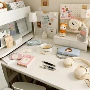 Cream Style White Table Mat Ins Style Girl Student Dormitory Desktop Layout Leather Desk Pad Tablecloth Atmosphere