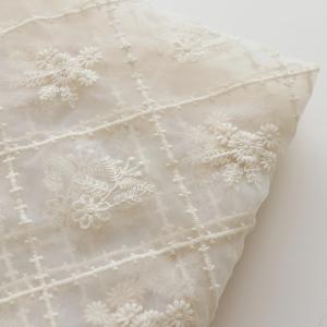 Beige Organza Nine-square Flower Embroidery UV Protection Fabric