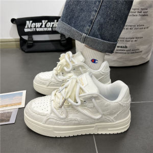 Casual Thick Bottom Skate Shoes Mens Retro College Style Versatile Couples White Sneakers Comfortable Breathable Mesh Lining