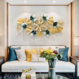 JK Large Elegant Wall Clock: Modern Luxury Creative Metal Ginkgo Design