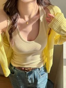 Áo Ba Lỗ Không Tay Cổ Chữ U Cho Nữ Mùa Hè Thường Ngày Cotton Polyester Co Giãn Mặc Trong Và Ngoài