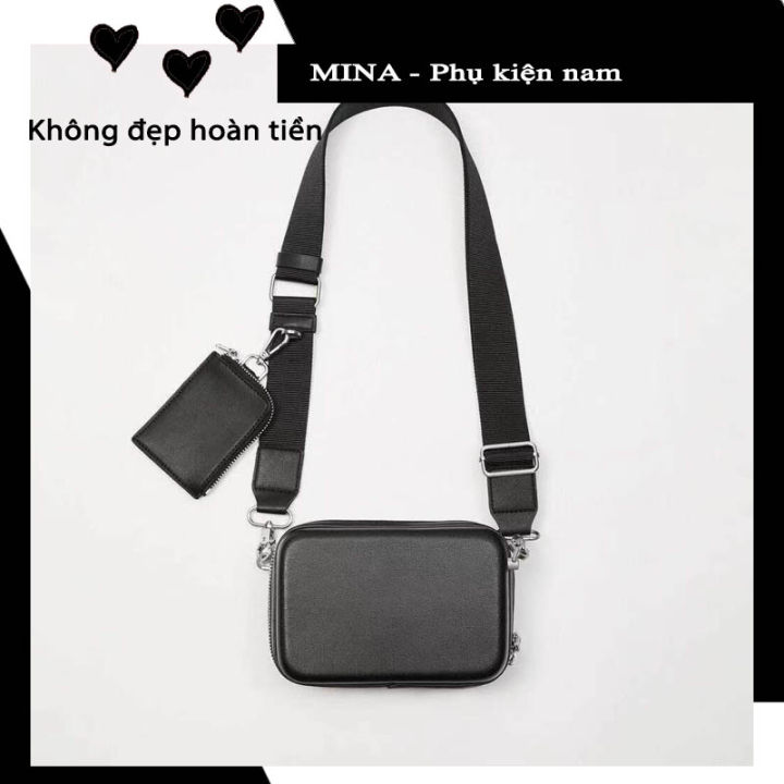 Túi da hộp nam kèm túi nhỏ thời trang giỏ xách đeo chéo dáng hộp chữ ...