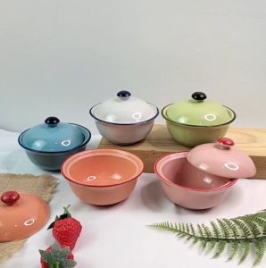 ถ้วยเซรามิค 3นิ้ว ถ้วยมีฝาปิด ถ้วยน้ำจิ้ม ถ้วยฝาปิด ถ้วยกระเบื้อง สไตล์วินเทจ เข้าไมโครเวฟได้