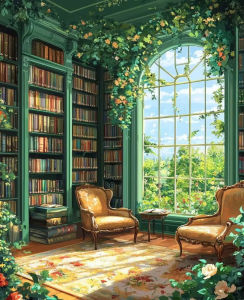 Kayou | Paint By Numbers Garden Library Kit Pre Drawn Canvas Acrylic Paint Set Stress Relief DIY Wall Decor Gift