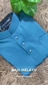 BAJU MELAYU SEMPURNA 2026 SLIM FIT COTTON ASH BLUE SEPASANG DEWASA & BUDAK - BAJU RAYA (C020BM) BMC
