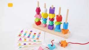 Montessori Toys Bead Sequencing Set Treeyear Wooden Lacing Beads & Matching Shapes Colors Stacking Toy Toddlers
