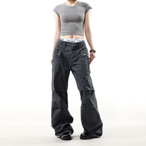 American Retro Pleated Loose Mens Work Pants Casual Trousers for Couples Slimming Bell Bottoms Youth Fashion Cotton Jeans