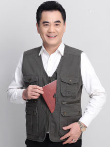 Mens Cotton Vest Spring Autumn Photography Fishing Workwear Multi Pocket Vest Outdoor Shoulder Pad Middle Aged And Elderly