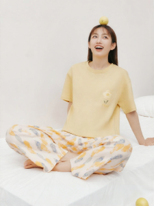 THREEGUN | Cotton Sweet Floral Print Short Sleeve Sleepwear Long Pants