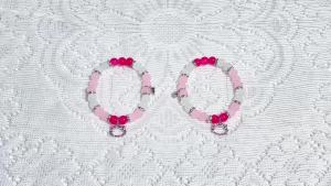 Sanrio | Hello Kitty Matching Couple Bracelets Pink & White Beaded Zinc Alloy with Magnetic Heart Clasp BFF Friendship Jewelry