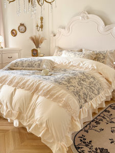 French Vintage Countryside Floral Pure Cotton Bedding Four-Piece Set Lace Hollow out Princess Style Bed Skirt And Duvet Cover