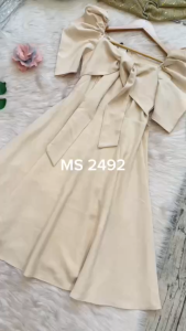 MyDu Shop | Đầm Xòe Tay Phồng MS 2492 – Thắt Nơ Trước Ngực Vải Bố Gân Sang Trọng