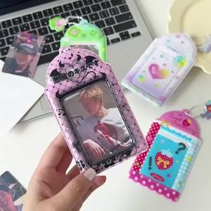 Hộp Đựng Ảnh Hình Cỏ Bốn Lá Hoạt Hình Kpop Bằng PVC 3 Inch Móc Khóa Hình Idol Nữ Dễ Thương Túi Đựng Ảnh Trang Trí