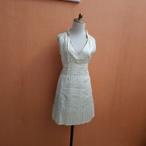 mini midi dress wanita kuning muda pastel motif kotak XL cewek kutung vneck